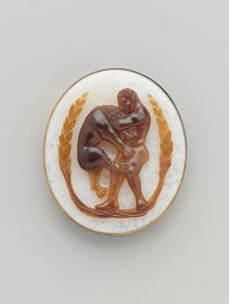 Roman Chalcedony - Cameo with Hercules and the Nemean Lion within a Garland
ca. 1220–40
