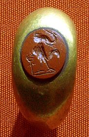 Roman Chalcedony - Ring with a gem with magical device of a composite figure with an unidentifiable object and a caduce